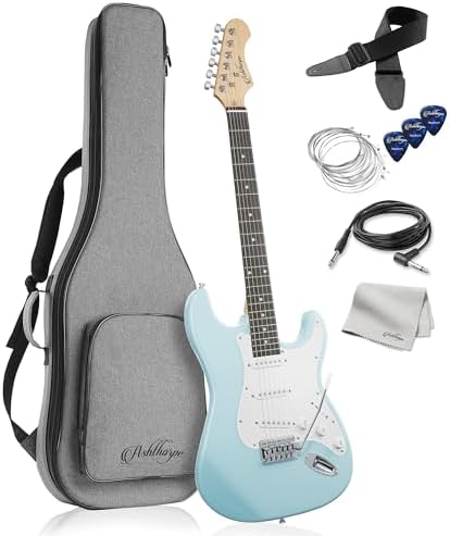 Ashthorpe 39-Inch Electric Guitar (Blue-Black), Full-Size Guitar Kit with Padded Gig Bag, Tremolo Bar, Strap, Strings, Cable, Cloth, Picks