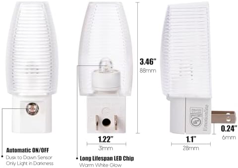 Emotionlite Plug-in Night Light, Dusk to Dawn Sensor, Warm White, 4 Pack | Warm white sensor night light, ideal for nursery, bedroom, bathroom, hallway, stairs & kitchen