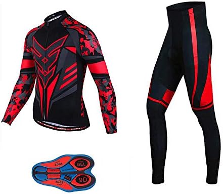 Moxilyn Men's Cycling Jersey Set Long Sleeve Pro Cycling Clothes Riding Quick Dry Jacket + Cycling Bib With 9D Pad L=Height: