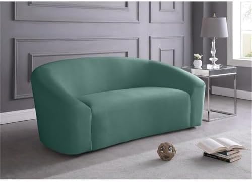 Meridian Furniture 610Black-L Riley Collection Modern | Contemporary Velvet Upholstered Loveseat with Rounded Contemporary Design, Black