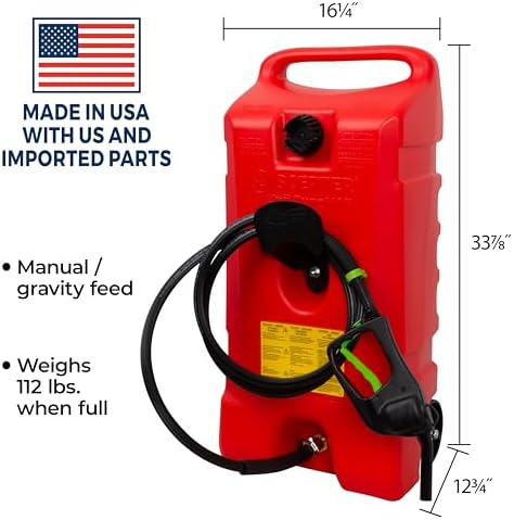 Scepter Duramax Flo ’N Go 14 Gallon Gas Caddy, 53 Liter Fuel Tank, Red | Updated Version, Portable Fuel Transfer Pump with 10-Foot Hose for Lawn Mower, Farm, Marine, Commercial, and Home Use