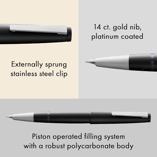 Lamy 2000 black - elegant Fountain Pen in robust fibreglass barrel - 14 ct. gold nib, partially platinum-plated - nib size B