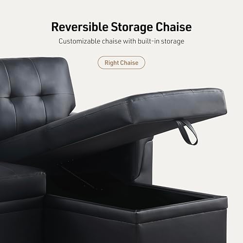 Lilola Home Convertible Sectional Sleeper Sofa Bed 84 Inch, L Shaped Couch with Pull Out Bed, Storage Chaise, Removable Back Cushions for Living Room, Office, Linen Fabric, Dark Gray