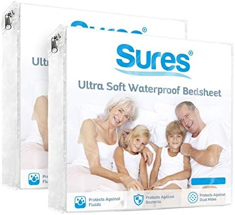Sures Waterproof Mattress Protector - California King Size Bedsheet | Fitted Machine Washable Bed Sheet - Vinyl Free Bedwetting Cover Pad - for Kids, Adult, Elderly