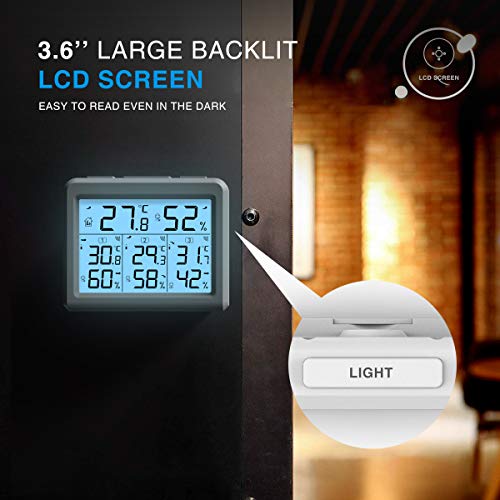AMIR Indoor Outdoor Thermometer, 3 Channels Digital Hygrometer Thermometer with 3 Sensor, Temperature Humidity Monitor with LCD Display