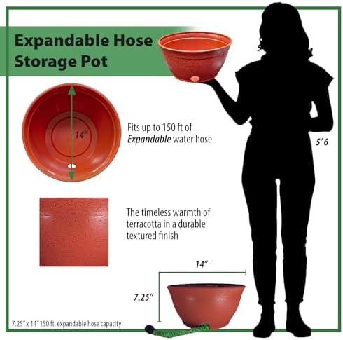 EMSCO Expandable Hose Hider – Expandable Hose Storage Pot – Rustic Terra Cotta