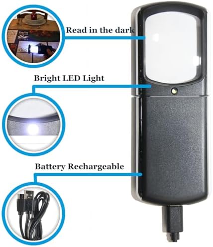 Small Rechargeable Magnifying Glass with LED Light 3.0X, Lighted Handheld Magnify Glasses for Reading Fine Prints & for Close Work