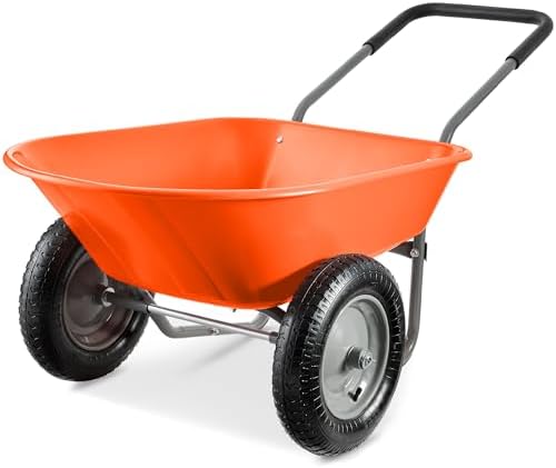 Best Choice Products Dual-Wheel Home Utility Yard Wheelbarrow Garden Cart w/Built-in Stand for Lawn, Gardening, Construction - Green