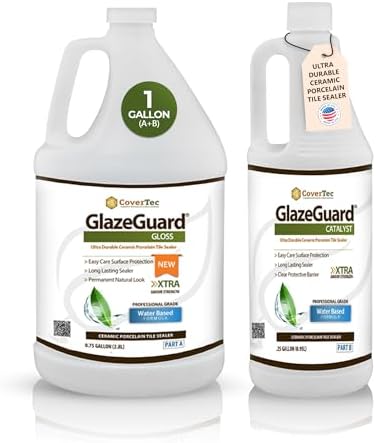 CoverTec GlazeGuard High-Gloss Tile & Grout Sealer – Wet Look Waterproof Finish for Ceramic, Porcelain & Stone – Protects Showers & Floors – Long-Lasting Barrier (1 Qrt Kit)