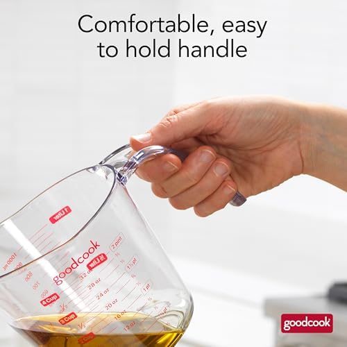 GoodCook Everyday 4-Cup Liquid Measuring Cup, Clear Plastic with Easy-to-Read Markings, Tapered Pour Spout, Comfortable Handle, Measures in Cups, Ounces, Pints, and Milliliters