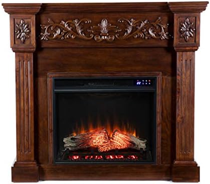 SEI Furniture Calvert Electric Fireplace with Carved Floral Trim, New Espresso