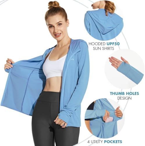 baleaf Women's Sun Protection Hoodie Jacket UPF 50+ Full Zip with Pocket