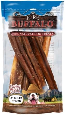 Loving Pets Pure Buffalo 6-Inch Bully Stick Dog Treat, 6-Pack