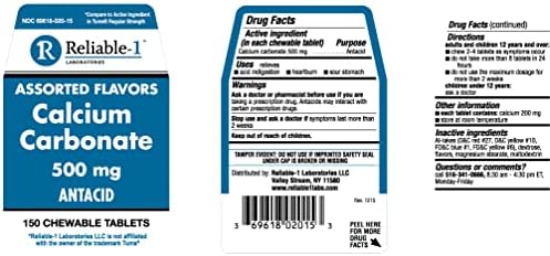 Reliable 1 Calcium Carbonate 500 mg 150 Tablets (1 Bottle)