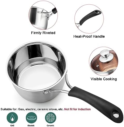 TeamFar 1 Quart Saucepan, Stainless Steel Saucepan with Lid | Small Sauce Pot Milk Pan Cookware for Home Cooking, Non Toxic & Healthy, Easy Clean & Dishwasher Safe