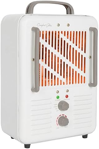 Comfort Glow EUH341 Milkhouse Style Electric Heater 5,200 Btu, White, Length: 7in, Width: 10.25in, Height: 15.5in | Milkhouse Heater, Thermostat, Heat up to 250 sq ft, 2 Heat Setting, AntiFreeze Setting, 1500W, Tip Over & Overheat Shut Off