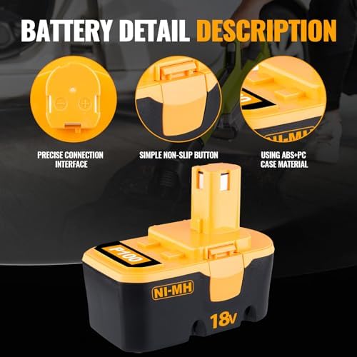 VANTTECH (Upgraded to 4.8Ah Ni-Mh) 18V P100 Battery Replacement for Ryobi 18V Battery P100 P101 ABP1801 ABP1803 BPP1820 Compatible with Ryobi 18