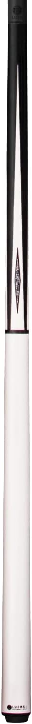 LUCASI LPSP Sneaky Pete Cue, White/Black Lustrous Matte Finish, 4-Point White/Silver Crush Inlays, Pinnacle Carbon Fiber Composite Shaft