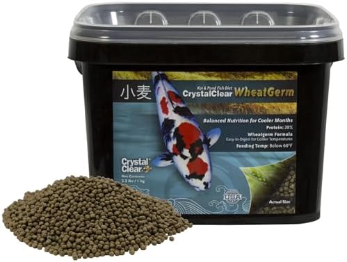 CrystalClear WheatGerm Fish Food for Freshwater Ponds, 2.2 Pound Bucket | Floating pellets with protein-rich food, ideal for cooler spring & fall seasons, supports pond fish in cold water