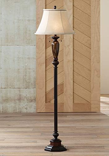 Sonnett 63 1/2" Tall Traditional Twin Pull Chain Floor Lamp Living Room | Industrial Vintage Standing Bronze Metal Faux Marble Ivory Linen Bell