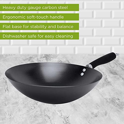 Ecolution Non-Stick Carbon Steel Wok with Soft Touch Riveted Handle, 8",Black