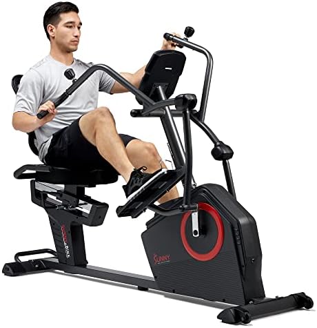 Sunny Health & Fitness Elite Recumbent Cross Trainer & Elliptical Machine with Arm Exercisers for Home Arm/Leg Training