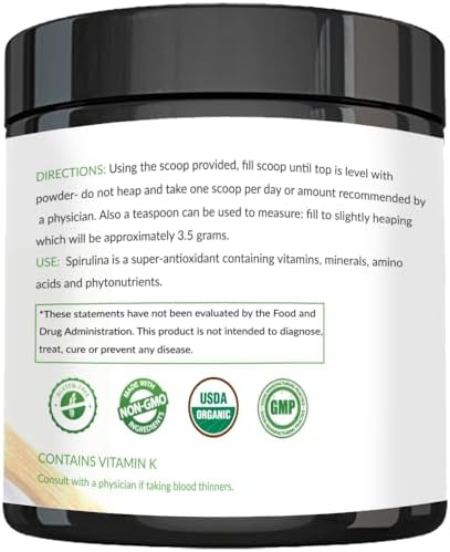 Premium USDA Organic Spirulina Powder - Organic Spirulina of Blue Green Algae from California & Hawaii – 100% Vegetarian & Vegan, Non-GMO, Non-Irradiated – The Best Green Superfood for Smoothies!