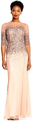 Adrianna Papell Women's Beaded Illusion Dress | Long Sequin Evening Dress with Fitted Bodice & Tulle Skirt Overlay