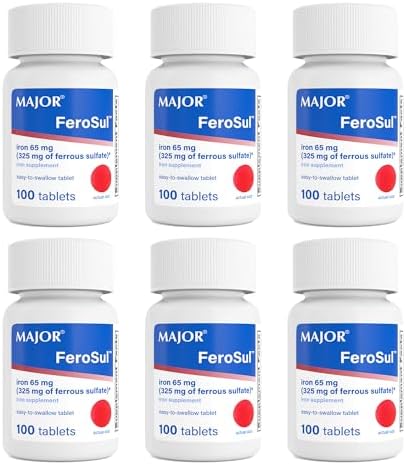 Major Ferosul - Ferrous Sulfate 325mg Tablets with 65mg of Elemental Iron - Iron Supplement for Women, Men - Red - 100 Count (1 Pack)