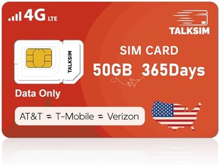 Data SIM Card 24GB 365Days Works with Verizon, AT&T and T-Mobile | 4G LTE USA Data Only, Compatible with Unlocked Security Camera/Router/Mobile WiFi Hotspot/Tablet/Trail Devices