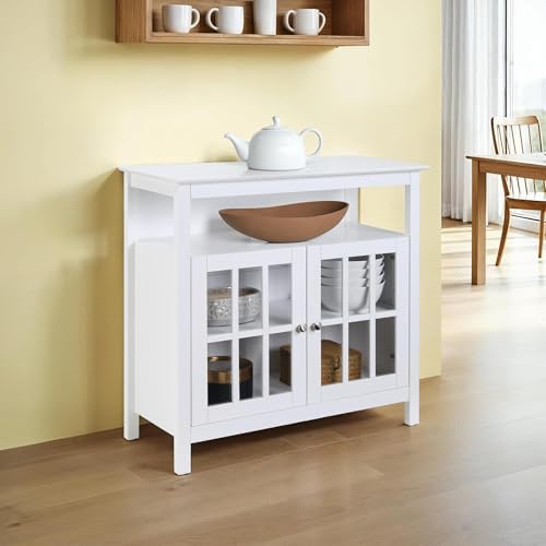 Convenience Concepts Big Sur Highboy TV Stand with Storage Cabinets and Shelves in White Finish