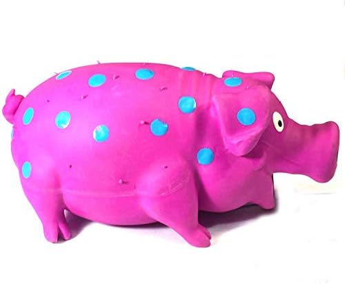Latex Dog Squeaky Chew Toys, Oink Oink Pig 8.3" with Aqua dot Stuffed with Cotton.