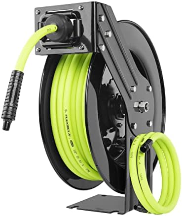 Flexzilla Open Face Retractable Air Hose Reel, 3/8 in. x 50 ft., Heavy Duty, Lightweight, Hybrid, ZillaGreen - L8611FZ
