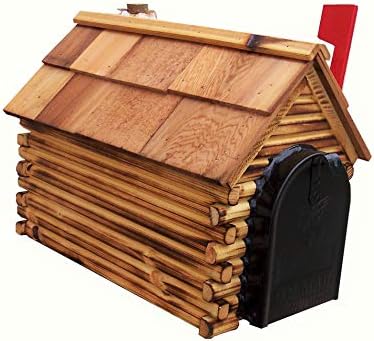 Log Cabin with Stone Chimney Wooden Mailbox Natural Amish Made in USA