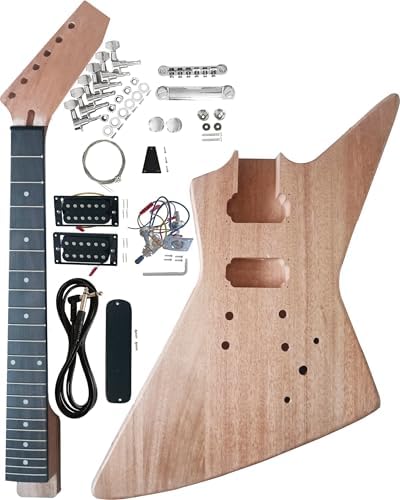 DIY EX-Style Electric Guitar Kit Mahogany Body and Neck - Rosewood Fingerboard Explorer Style Electric Guitar Builder Kit