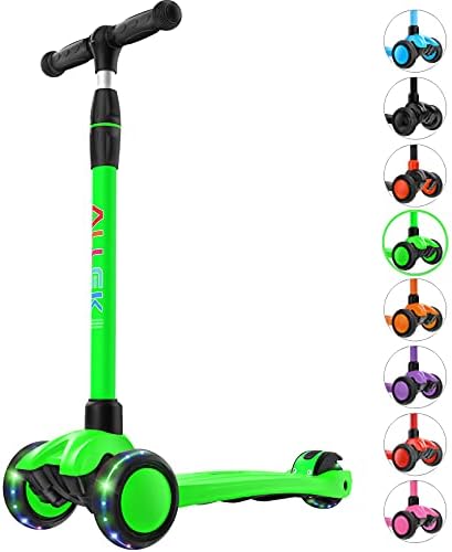 Allek Kick Scooter B03, Lean 'N Glide 3-Wheeled Push Scooter with Extra Wide PU Light-Up Wheels