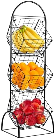 Sorbus 3-Tier Wire Market Basket Storage for Fruit, Vegetables, Toiletries, Household Items, Stylish Tiered Serving Stand for Kitchen