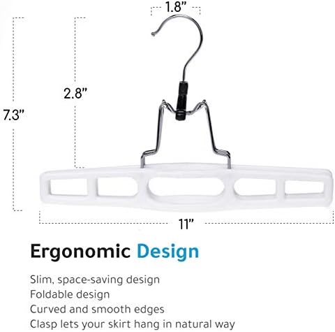 Quality Hangers 10 Pack Premium Skirt Hangers - Thin Space Saving Pant Hangers Set with Clamp, Shorts Hangers with Heavy Duty Locking Clasp