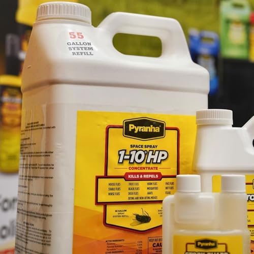 PYRANHA 1-10 HP Concentrate Refill 2.5 Gallon for 55 Gal Automatic Spray Systems - Barn Indoor Fly Control | Repels Horn, Deer, Horse, Stable