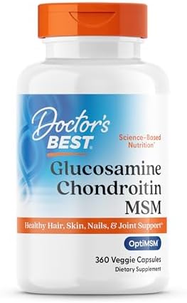 Doctor's BEST Glucosamine Chondroitin MSM - Joint Health Support Supplement for Women & Men, Nutritional Support for Joint Strength, Hair, Skin, & Nails, Gluten Free, Non GMO - 240 Capsules