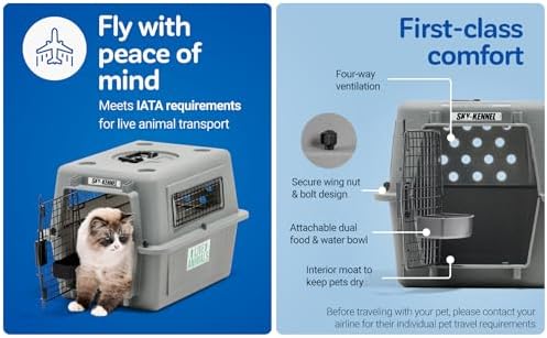 Petmate Sky Kennel - For Air and Travel, Airline Compliant Dog Crate for Pets 50-70 lbs, Heavy Duty Dog Kennel, Made in the USA- 36 Inches