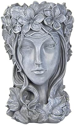 Sungmor Creative Goddess Head Planter Statue for Garden Ornaments | 9×9×14 Inch Premium Resin | Cool Face Large Diameter Flower Pot for Patio Lawn