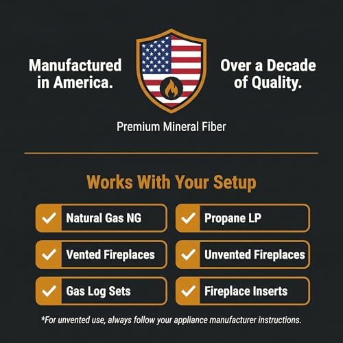 Midwest Hearth Rock Wool for Gas Logs – 6 oz | Glowing Embers Effect for Gas Fireplace and Gas Log Sets | Vented and Unvented Compatible | Made in