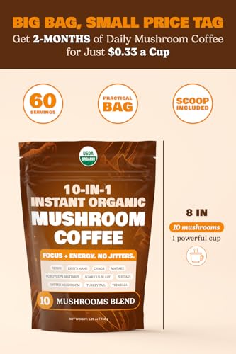 ShroomDNA Mushroom Coffee Blend with Chaga & Lion's Mane | Instant Focus + Clarity All Day | Organic + Vegan + Gluten Free | No Added Sugar | 20 Count
