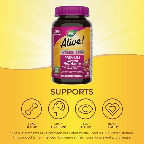 Nature's Way Alive! Premium Women's 50+ Gummy Multivitamin, 75 ct | 16 Nutrients; Grape and Cherry Flavored Gummies with Plant-Based Pectin; Supports Heart, Brain, Immune, Bone, and Eye Health*