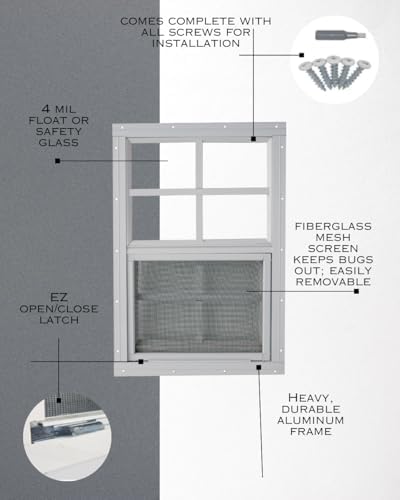 Shed Window 18 x 27 Flush Window Vertical Slider White or Brown (White)