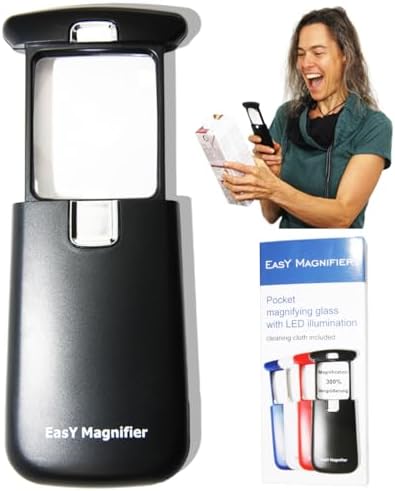 Small Pocket Magnifying Glass 3X with LED Light For Reading Fine Print, Mini Lighted Hand Held Acryl Lens, Read Lables In Stores