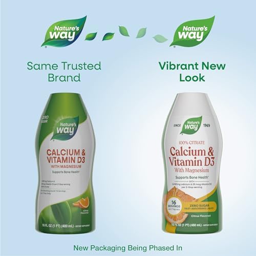 Nature's Way Calcium & Vitamin D3 with Magnesium Liquid, 16 Fl Oz | Fast-Absorbing Liquid Calcium