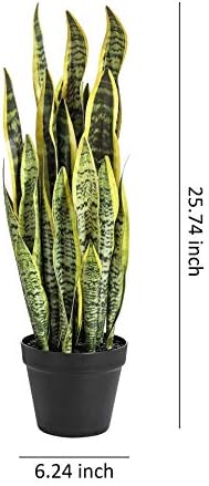 Artificial Snake Plant 26 inches Fake Sansevieria Artificial Potted Plants for Indoor and Outdoor, Home, Office Decoration