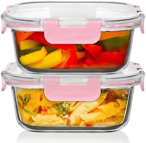 Razab 2 PC 1200ML / 41 Oz Glass Food Storage Containers with Lids - Airtight & Leakproof - Microwave/Oven/Freezer Safe - BPA Free - Ideal for Meal